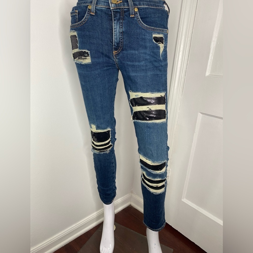 RAMY BROOK Distressed Blue and Black Naomi Sequin Women’s Skinny Jeans